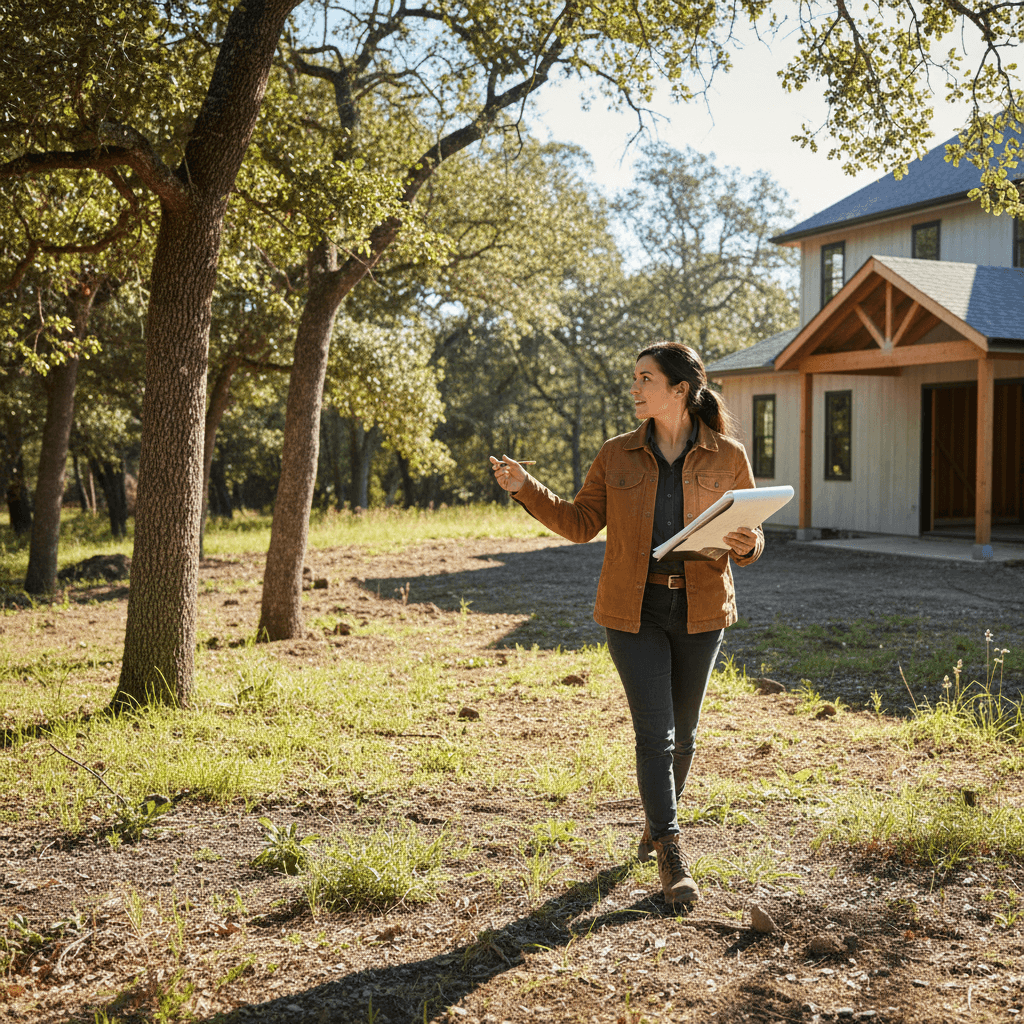 Professional conducting on-site assessment of property for custom construction